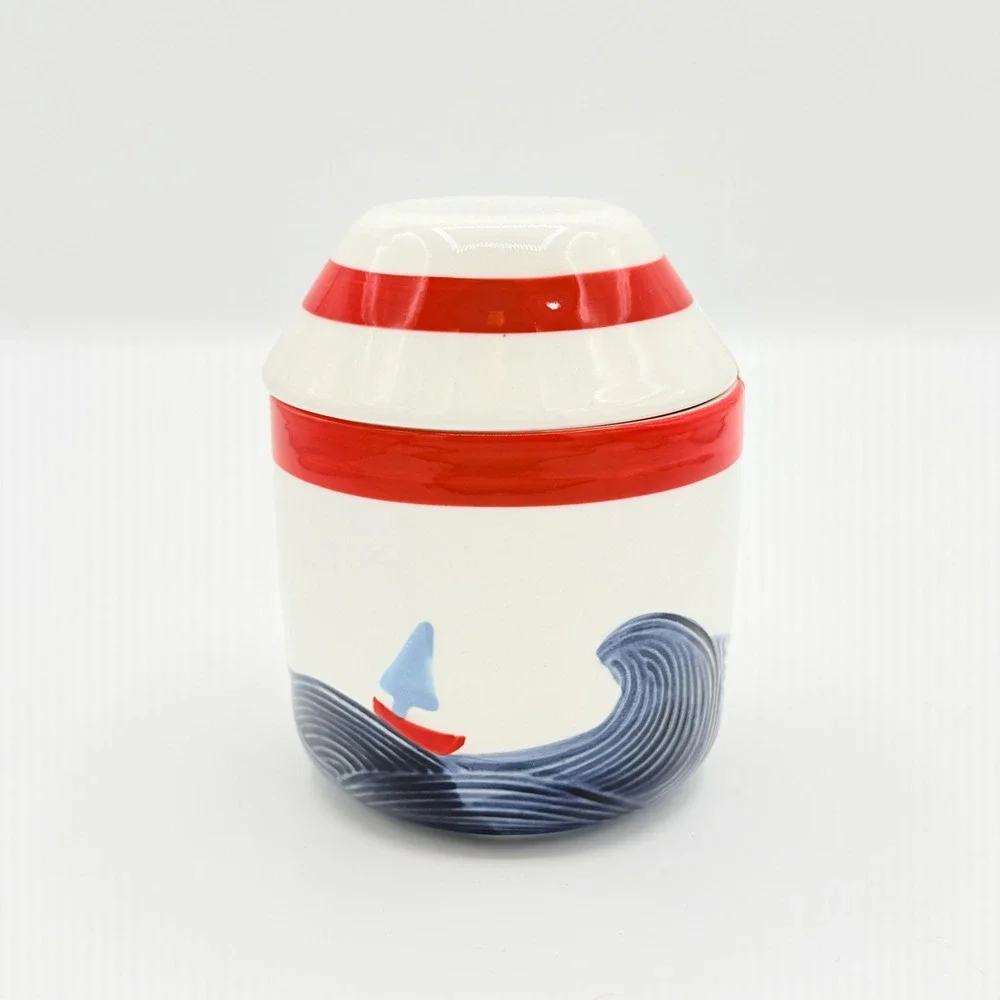 Anthropologie Maritime Stoneware Butter Crock Nautical Sailboat